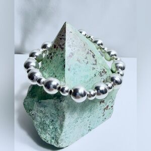 Vintage Sterling Silver Alternating Beaded 6MM/10MM Stretch Bracelet